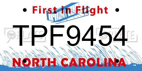 TPF9454 North Carolina License Plate
