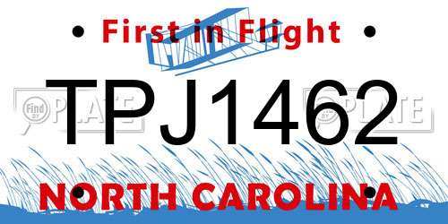 TPJ1462 North Carolina License Plate