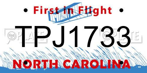 TPJ1733 North Carolina License Plate