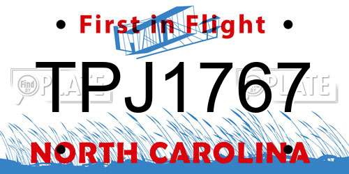 TPJ1767 North Carolina License Plate
