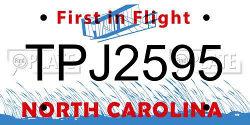TPJ2595 North Carolina License Plate