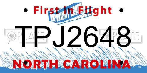 TPJ2648 North Carolina License Plate