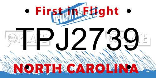 TPJ2739 North Carolina License Plate