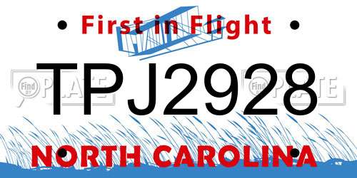 TPJ2928 North Carolina License Plate