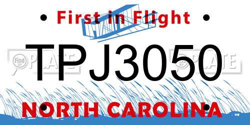 TPJ3050 North Carolina License Plate
