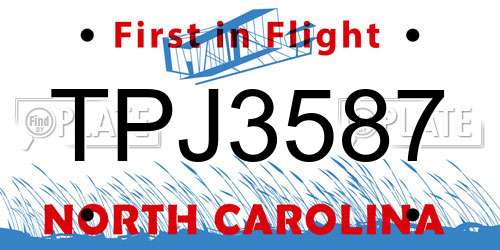 TPJ3587 North Carolina License Plate