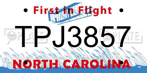 TPJ3857 North Carolina License Plate