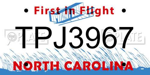 TPJ3967 North Carolina License Plate