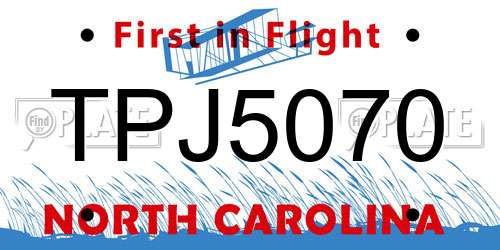 TPJ5070 North Carolina License Plate