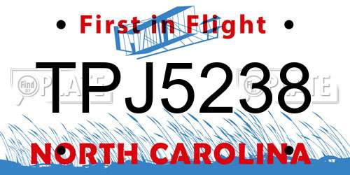 TPJ5238 North Carolina License Plate