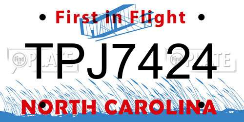 TPJ7424 North Carolina License Plate