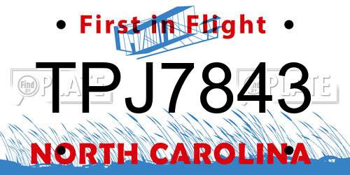 TPJ7843 North Carolina License Plate