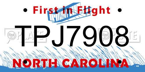 TPJ7908 North Carolina License Plate
