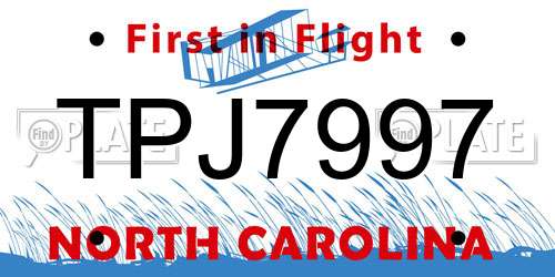 TPJ7997 North Carolina License Plate