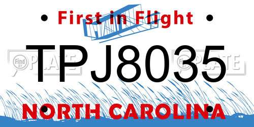TPJ8035 North Carolina License Plate