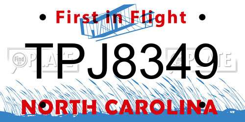 TPJ8349 North Carolina License Plate