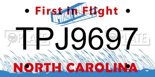 TPJ9697 North Carolina License Plate