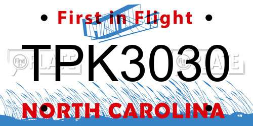 TPK3030 North Carolina License Plate