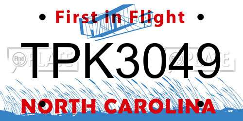 TPK3049 North Carolina License Plate