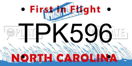 TPK596 North Carolina License Plate