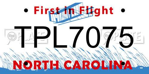 TPL7075 North Carolina License Plate