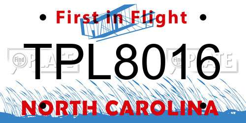 TPL8016 North Carolina License Plate