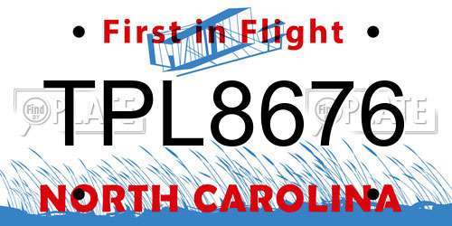 TPL8676 North Carolina License Plate