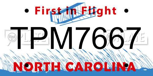TPM7667 North Carolina License Plate