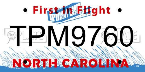 TPM9760 North Carolina License Plate