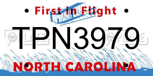 TPN3979 North Carolina License Plate