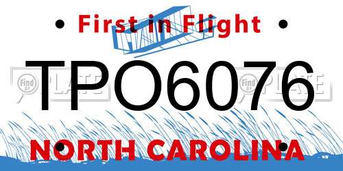 TPO6076 North Carolina License Plate