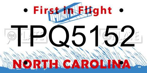 TPQ5152 North Carolina License Plate