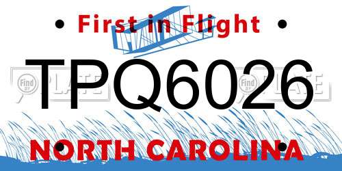 TPQ6026 North Carolina License Plate