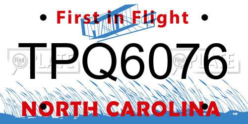 TPQ6076 North Carolina License Plate