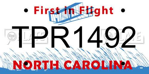 TPR1492 North Carolina License Plate