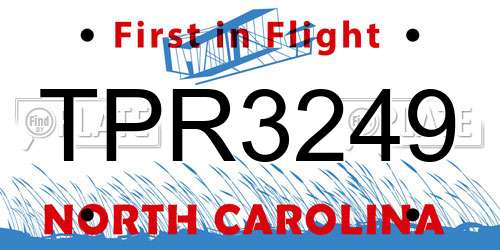 TPR3249 North Carolina License Plate
