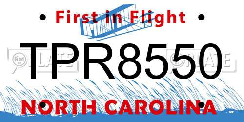 TPR8550 North Carolina License Plate