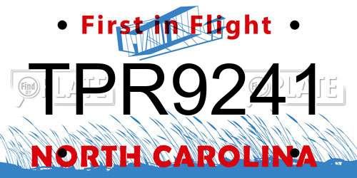 TPR9241 North Carolina License Plate