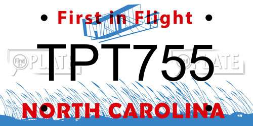 TPT755 North Carolina License Plate