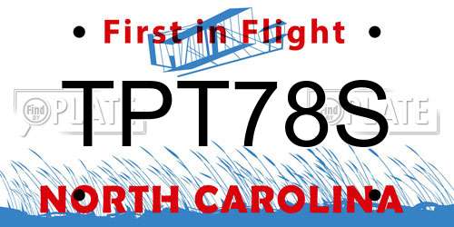 TPT78S North Carolina License Plate