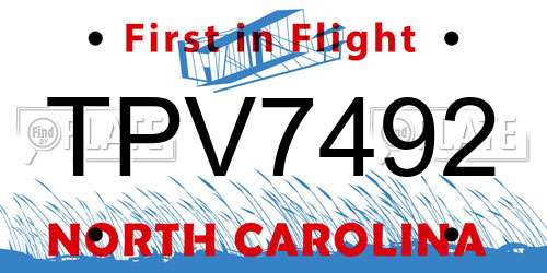 TPV7492 North Carolina License Plate