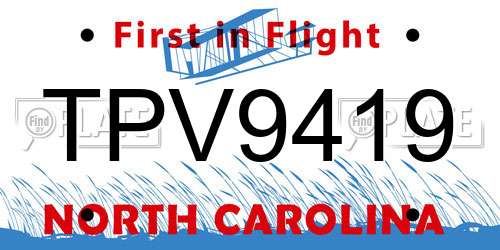 TPV9419 North Carolina License Plate
