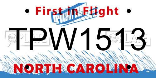 TPW1513 North Carolina License Plate