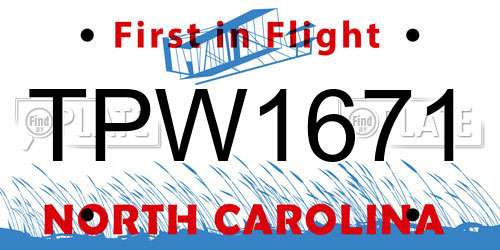 TPW1671 North Carolina License Plate