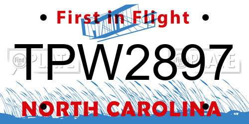 TPW2897 North Carolina License Plate