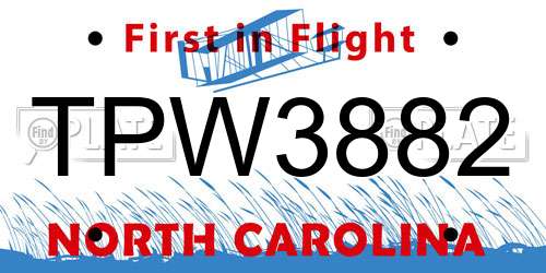 TPW3882 North Carolina License Plate