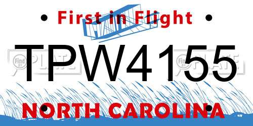 TPW4155 North Carolina License Plate