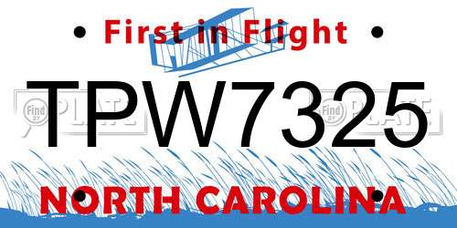 TPW7325 North Carolina License Plate
