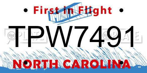 TPW7491 North Carolina License Plate