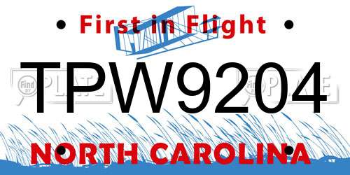 TPW9204 North Carolina License Plate